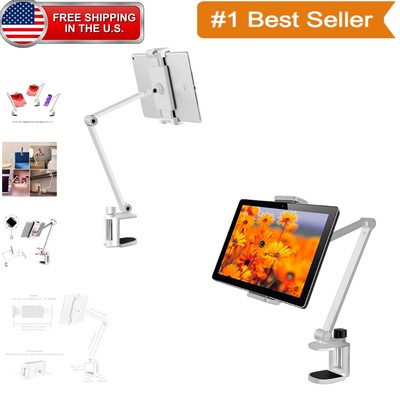 Aluminum Long Arm Tablet Mount - 360° Swivel for iPad & Smartphones, White