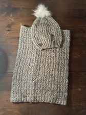 Betsey Johnson 2 pc. Set Hat and Infinity Scarf Beige with Pearls