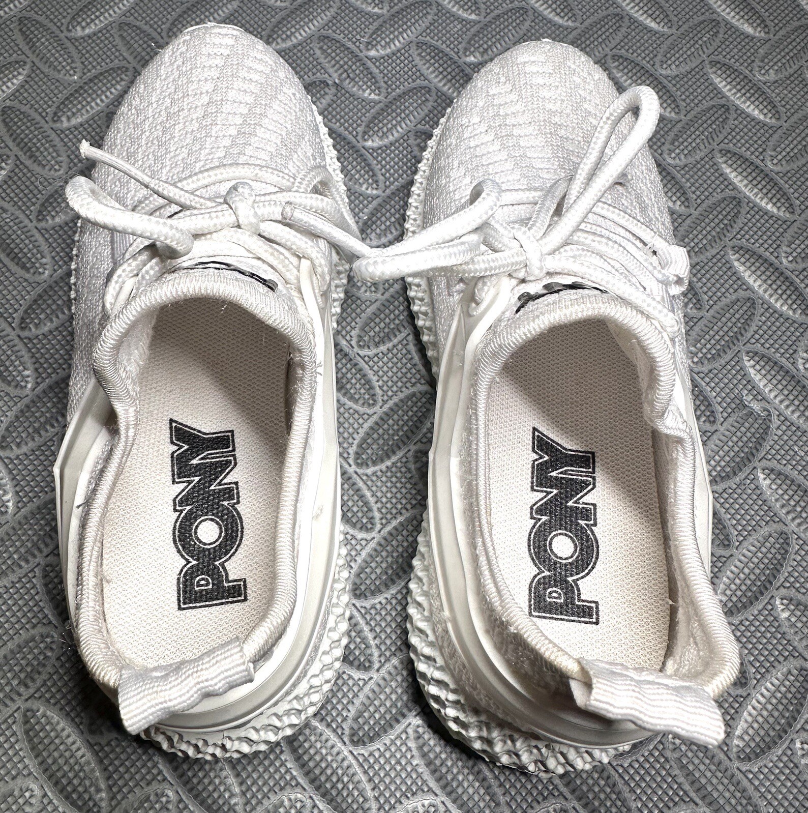 SCARPE DA CORSA PONY Tempo Knit Athletic RAGAZZE BIANCHE in maglia tomaia taglia US 11