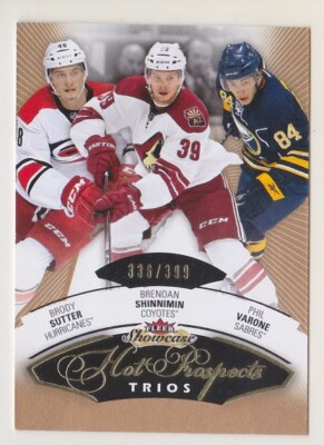 14-15 Fleer Showcase Brody Sutter Shinnimin Phil Varone /399 Rookie Trios 2014