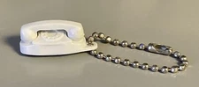 Vintage Mini Telephone Rotary Dial Key Chain Fob Ring The Princess Phone White