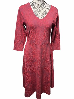 Pact Fit & Flare Midi Red Purple Dress Women s Large Organic Cotton Pockets