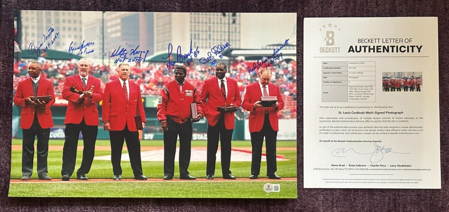 Ozzie Smith Autographed Signed St. Louis Cardinals SMITH, BROCK, GIBSON, HERZOG, GIBSON & RED CARDINALS 12x18 PHOTO BAS LOA 