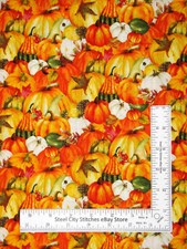 Autumn Pumpkin Harvest Leaves Fabric By the Yard Cotton Studio E