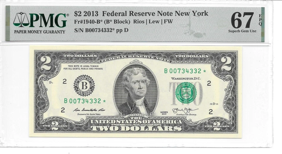 2013* NEW YORK  STAR  $2 FRN (B* BLOCK) PMG 67 EPQ SUPERB GEM UNCIRCULATED - Image 3 of 4