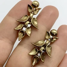 VTG TRIFARI PHILIPPE PAT PEND EARLY NOUVEAU CHANDELIER GOLD EARRINGS CLIP-ON 