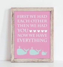 Pink And Aqua Girl Nautical Nursery Print, Pink Girl Whale Nursery Decor 8x10