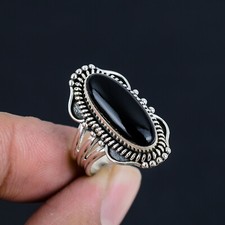 Natural Black Onyx Checkerboard Cut Gemstone 925 Sterling Silver Ring For Women