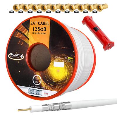 25m 135dB 5-fach REINES KUPFER VOLLKUPFER SAT KOAXial Antennen KABEL+Abisolierer