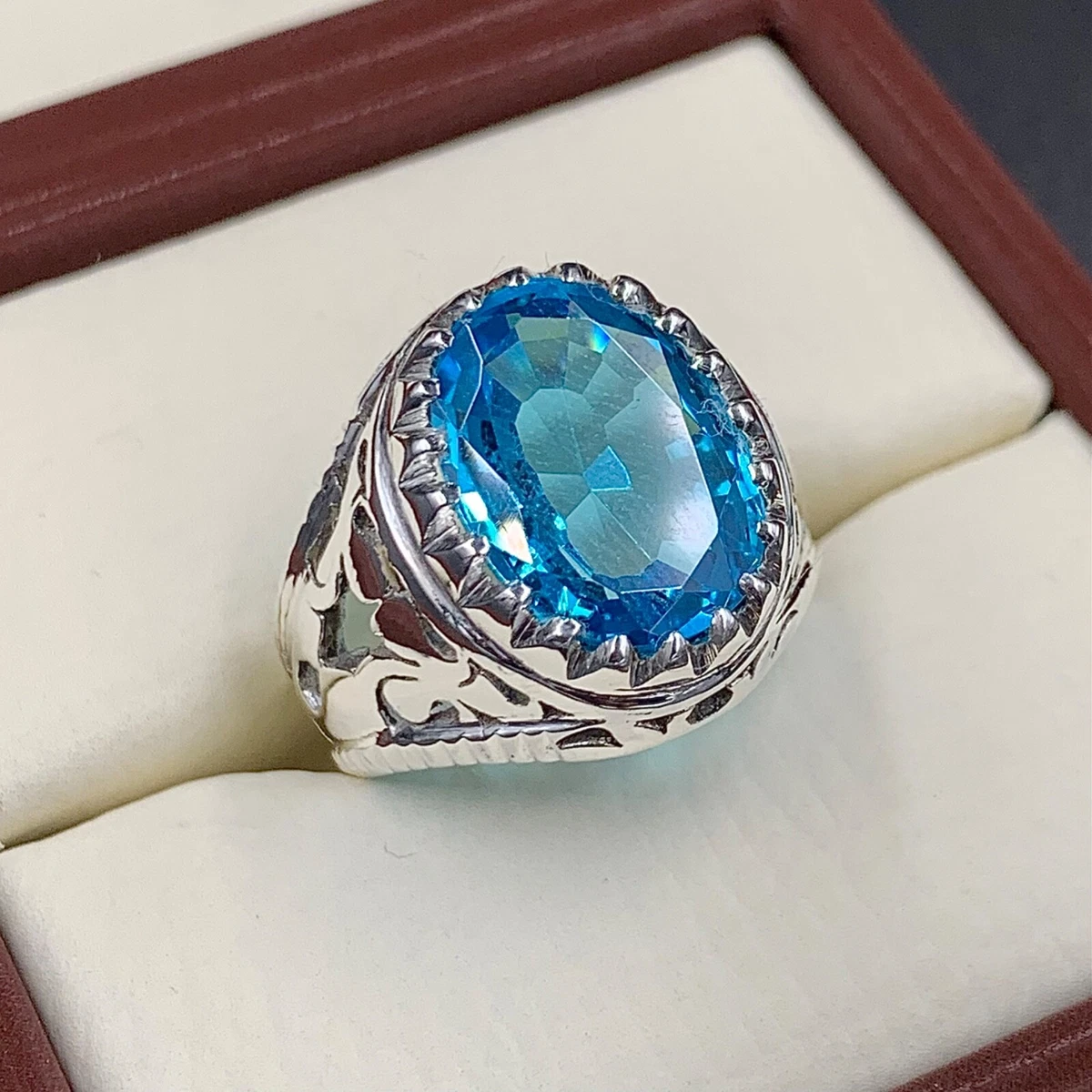 925K Sterling Silver Ring Blue Topaz Gemstone Exclusive Jewelry For Man's  Handmade Gift 2022 Fashion Trendy Style Freeshipping - AliExpress