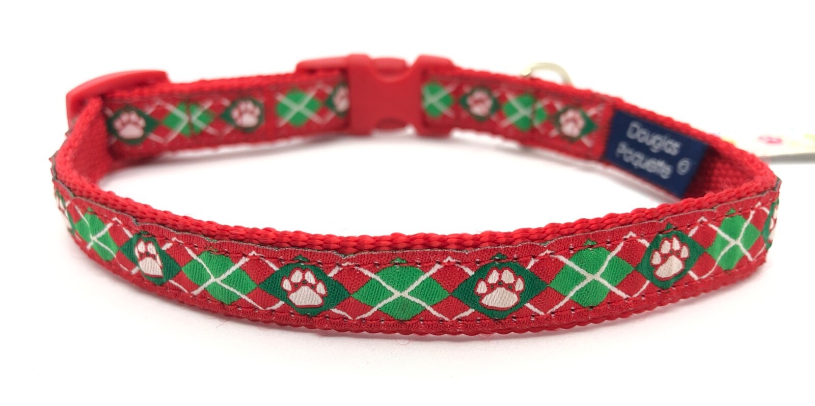 Red Argyle Dog Collar, Small, Douglas Paquette, Adjustable, NEW, FREE