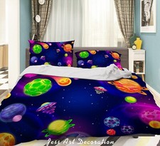 3D Space Planet Rocket Colorful Quilt Cover Set Duvet Cover Bedding Pillowcases