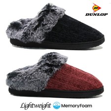 LADIES DUNLOP MEMORY FOAM SLIPPERS WINTER WARM COMFORT SLIP ON MULES SHOES SIZE