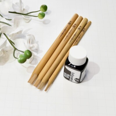 Calligraphy Reed Pen Qalam  4 Units With black 30ml Ink