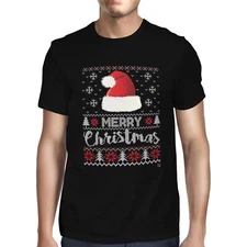 1Tee Mens Merry Christmas Santa Hat Christmas Tree T-Shirt