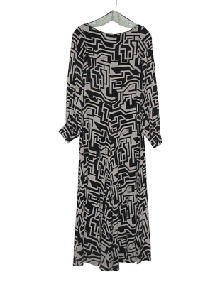 Richard Allen for H&M Midi Maxi Dress Black White Geometric Long Sleeve Sz  2 | eBay