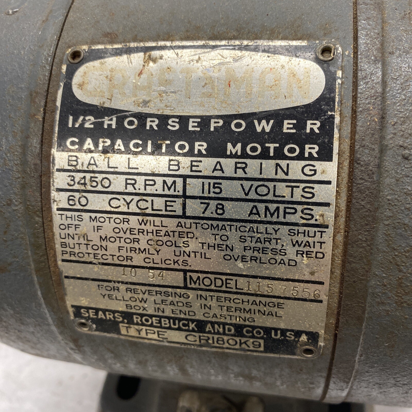 Craftsman Table Saw Motor 1/2 HP 3450 RPM 115V Md 1557556 EM203 eBay