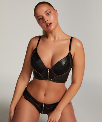 Hunkemöller Private - Sexy Push-Up BH Talia Longline Schwarz Leder Optik 80B NEU