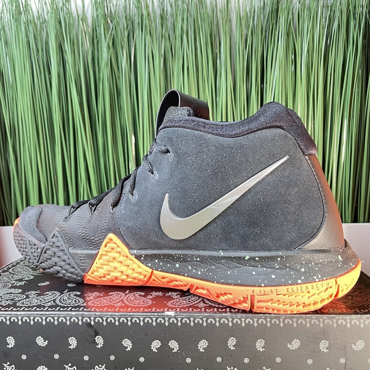 Nike Kyrie 4 Mens Basketball Shoes Black Silver Orange 943806-010
