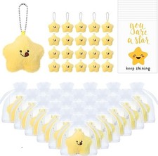 20 Star Plush Keychains White Organza Bags Fluffy Soft Stuffed Smiling Stars