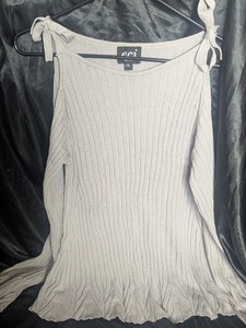 NWOT ECI New York Womens Light Grey Cold Shoulder Ribbed Tie Sweater Top XL