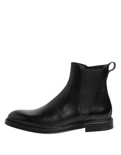 Dolce & Gabbana Black Chelsea Leather Mid Calf Boots Men's Shoes - 第 6/6 張圖片