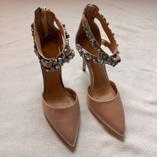 Rhinestone Embellished Satin Heels Wedding Shoes Holiday Christmas Party NYE