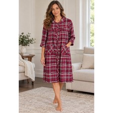 Vintage Plaid Flannel Robe Women Medium Red Cotton Blend Button Front Housecoat