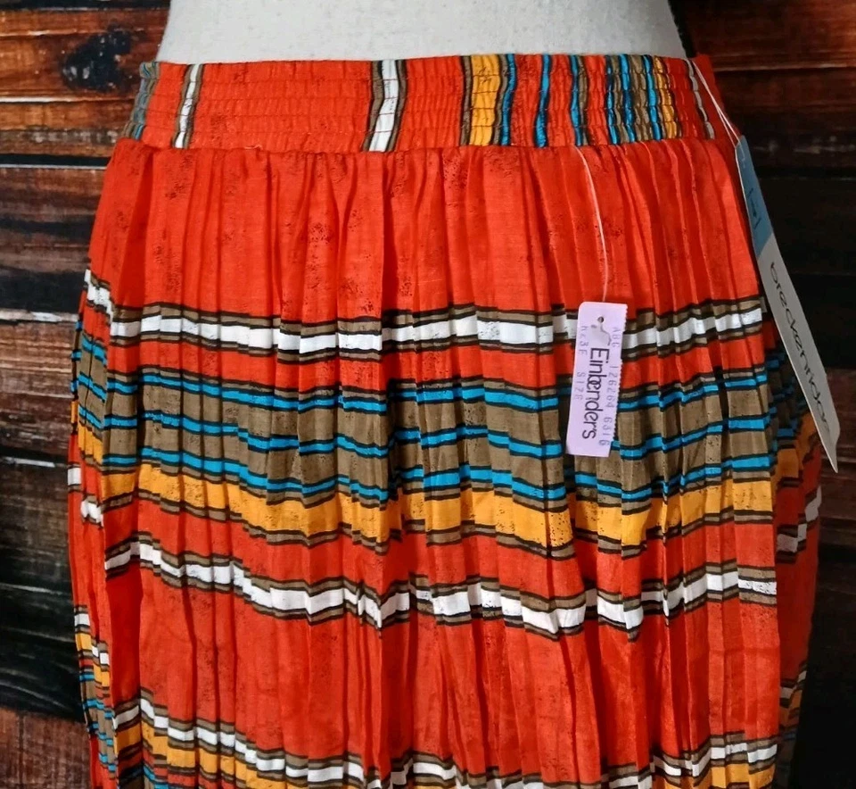 Maxi Falda Breckenridge Vintage Años 80 M Escoba Plisada Roja Rayas Rayón Lino Nueva con Etiquetas  Foto 4 de 4