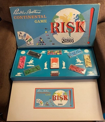Vtg Original 1959 RISK Board Game Parker Bros Wood Armies 100% Complete + Extras