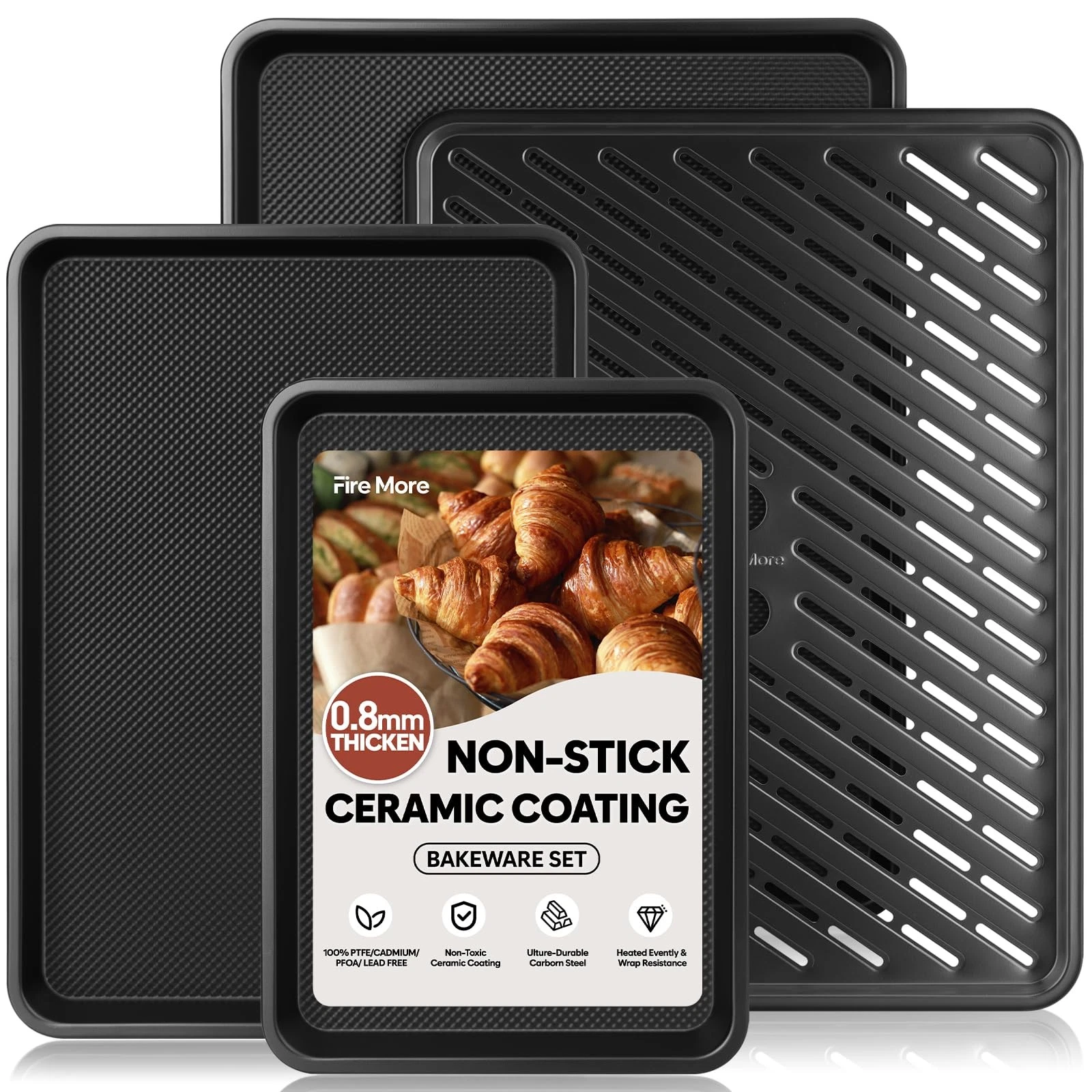 Cookie Sheets Set of 4 0.8mm Thick Half/Quarter/Jelly Roll Pans with Diamond