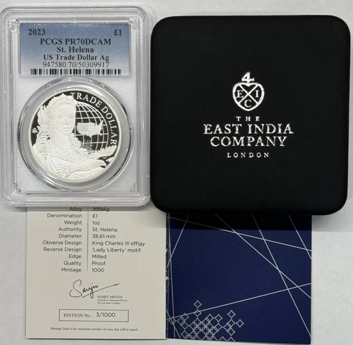 Saint Helena 2023 £1 1-oz Proof Silver Modern U.S. Trade Dollar NGC PF70UC FR