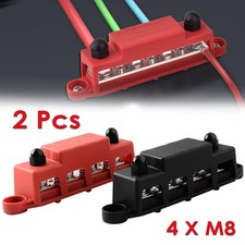 2Pcs Bus Bar Battery Power Distribution Block 4 x M8 Terminal Positive Negative
