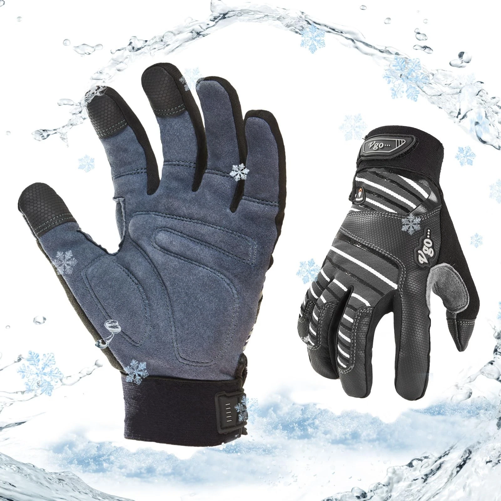 Vgo... Men's Winter Work Gloves,Waterproof,Impact Reducing,Leather Palm,Touch...