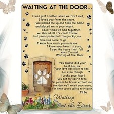 Vintage "Waiting At The Door" Cat Poem Tin Metal Signs Home D cor Heartfelt Pet