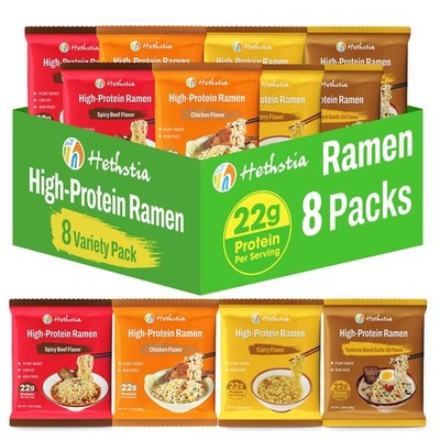 Hethstia Protein Ramen 8 Pack VarietyChicken, Spicy Beef, Spicy Curry, Tonkot...