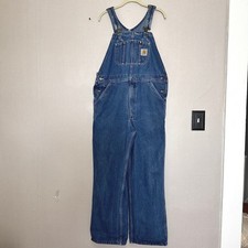 Vintage Carhartt Denim Bib Overalls Medium Wash Blue Workwear Carpenter 38X30