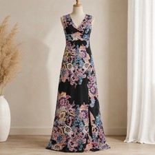 Express Women’s Maxi Dress Small Black Floral Paisley Boho Sleeveless Tie Back