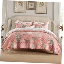 3 Pcs Cotton Quilt Set Real Patchwork Pink Floral Romantic California King