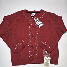 Vtg Oshkosh Red Cardigan Sweater Child Medium Embroidered New Early 2000s