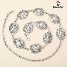TRIWORKS Western Metal Concho Belt for Women Fits Waist 25-29", E-silver