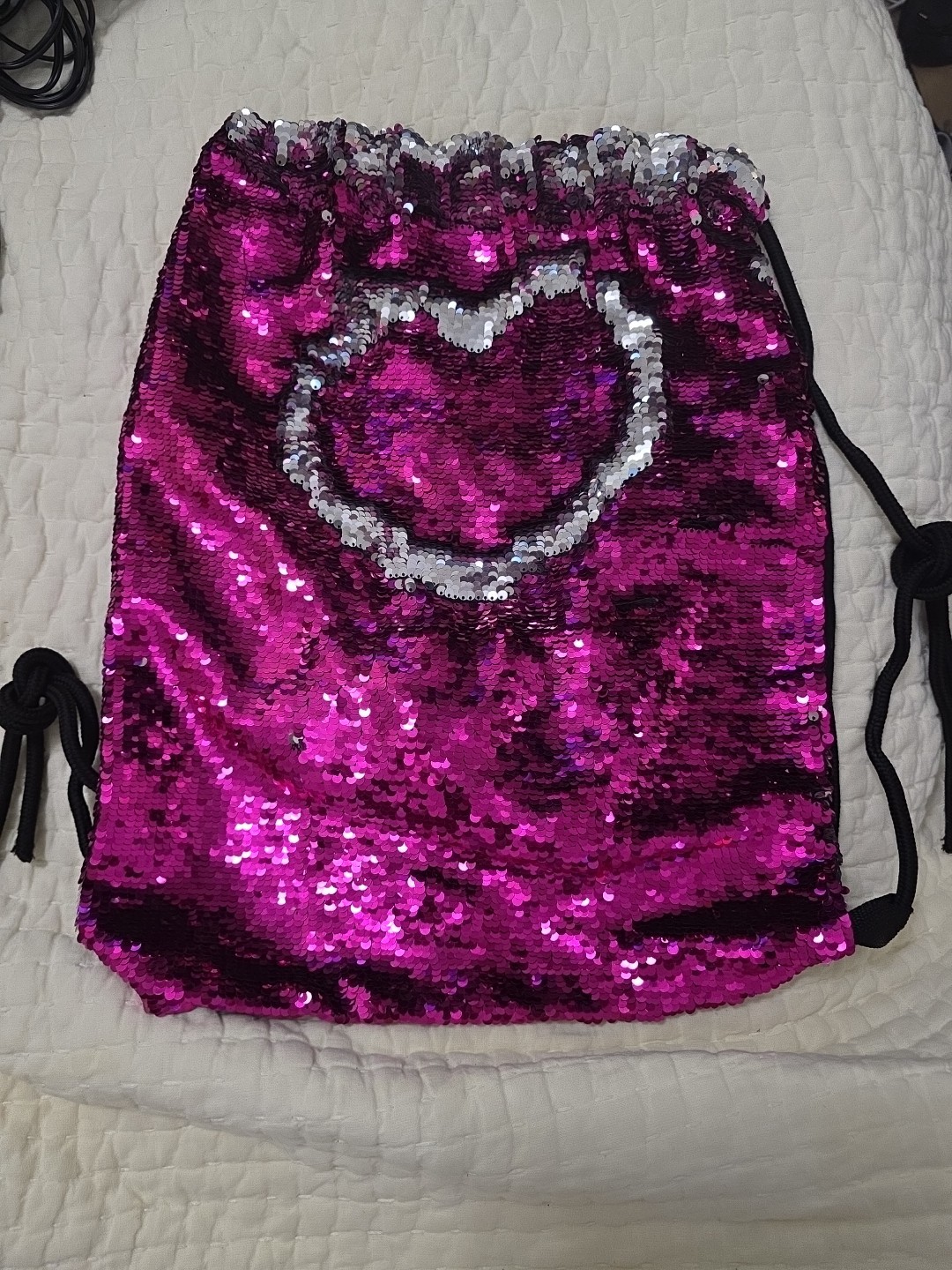 Pink Silver Sequin Drawstring Backpack  Flip Reve… - image 3