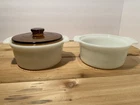 Vintage Fire King Anchor Hocking 1 Qt Casserole Dish Milk Glass with 1 Amber lid