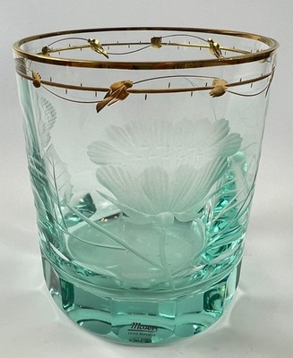 Moser PAULA collection Whisky tumbler ROSES Beryl GREEN 24K gold gilding