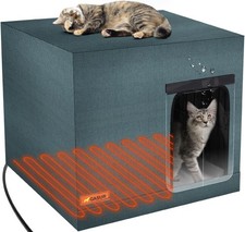 Large Heated Cat House for Outside Winter, 100 Waterproof Outdoor Cat House ...
