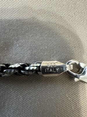3 mm Schwarz Diamantschliff Seil Kette 22 Zoll Massiv 925 Sterlingsilber