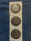 (3) Franklin Half Dollar 90% Silver 1962 No Mint, 1962D, 1963D  Circulated
