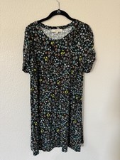 LOFT Black Floral Short Sleeve Swing Dress Women’s M