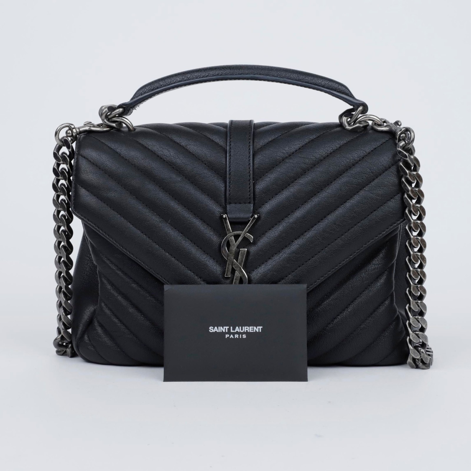 Saint Laurent Medium Black Leather Matelassé College Shoulder Bag 157229409 [U]
