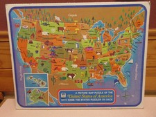 1968 Whitman Picture Map Children  s Puzzle Of The United States of America Used